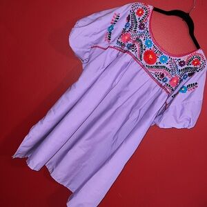 Embroidered Lavender Cotton Mexican Dress